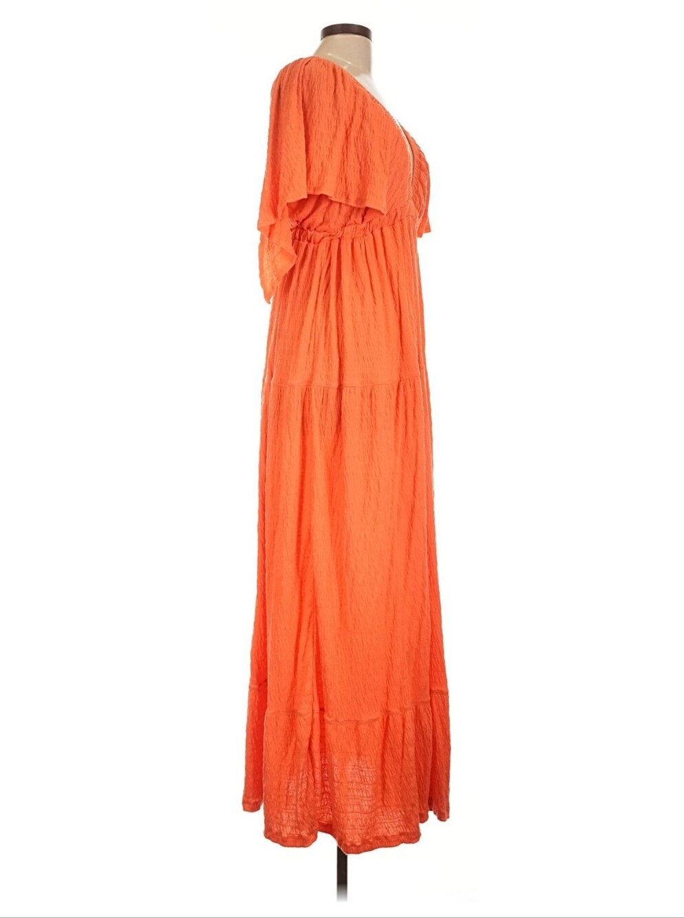 NWT Free People La La Maxi Dress Wild Papaya Orange Tiered Flutter Sz L - Picture 9 of 11